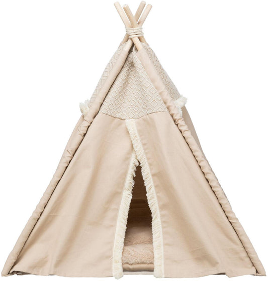 Hunde/Kattehule/Telt 38211 Boho Vevd/Plysj/Jute 55x65x55cm Beige